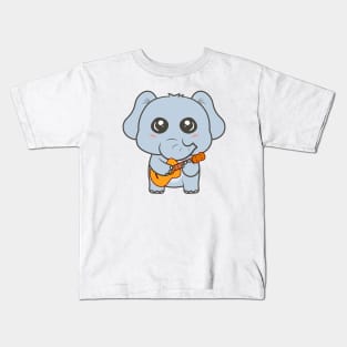 Adorable Elephant Playing Acoustic Guitar Cartoon Kids T-Shirt